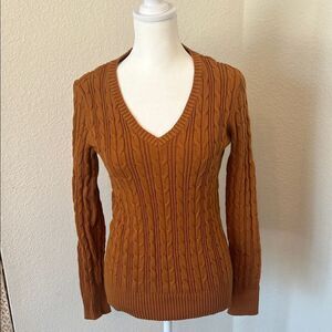 St. John's Bay Long Sleeve Rust Colored V-Neck Cable Knit Sweater ~ Size Small